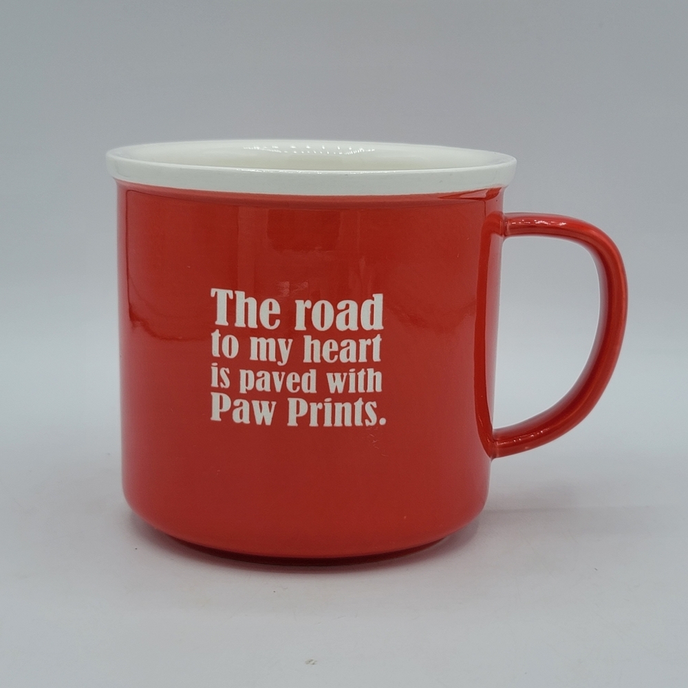 Red Ceramic Mug The Road to My Heart is Paved with Paw Prints Dog Lover Gift